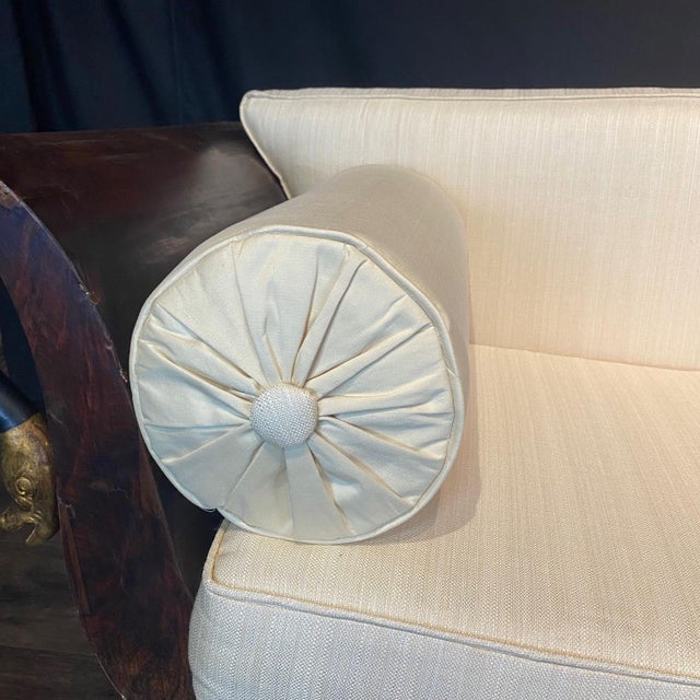 French Empire Walnut Curvy Sofa With Gilded Swans and New Upholstery For Sale - Image 13 of 13