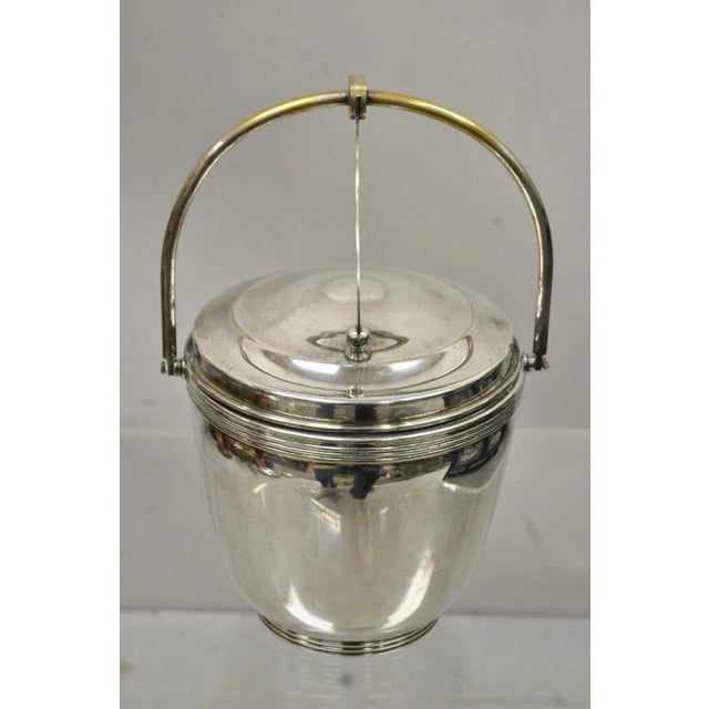Silver Vintage Sheffield Silver Plated MCM Modern Reticulating Hinge Bar Ice Bucket For Sale - Image 8 of 9