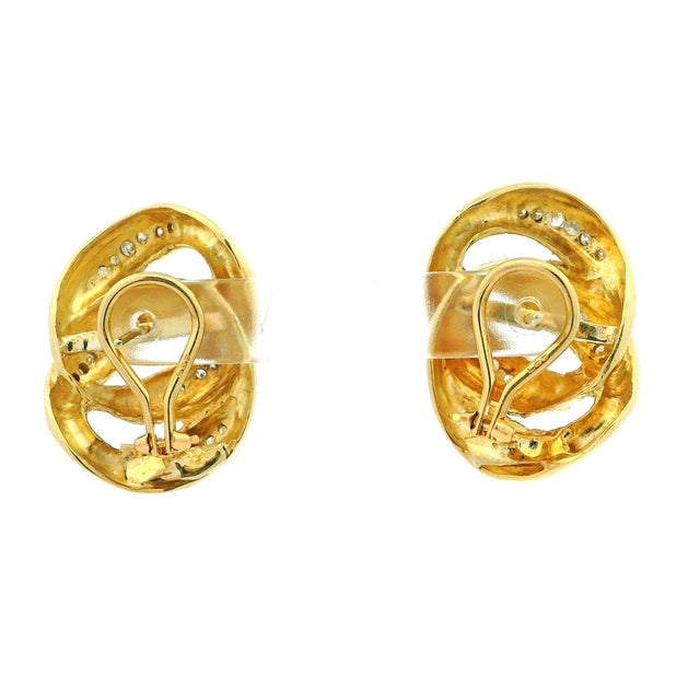 Vintage 2 Carat Diamond Swirl Earrings in 14k Yellow Gold With Omega Backs, A Pair For Sale In Miami - Image 6 of 12