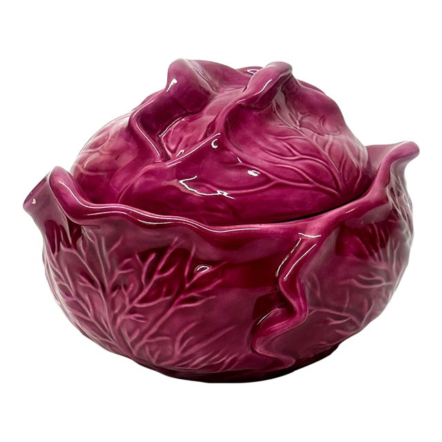 Vintage Purple Cabbage Ceramic Lidded Tureen or Casserole Dish For Sale