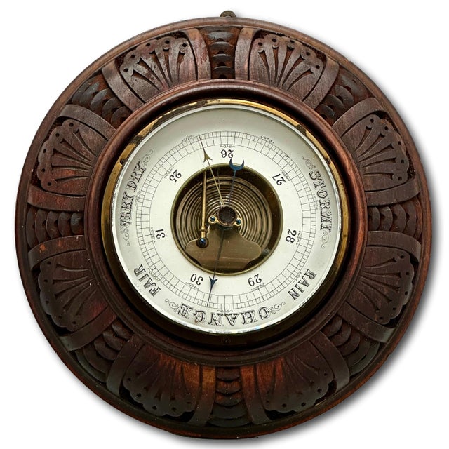 Victorian Nice Quality Antique European Hand Carved Walnut Wall Barometer - Circa Late 19th Century For Sale - Image 3 of 17