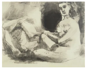 Pablo Picasso, Woman Contemplating Her Sleeping Lover, Lithograph and Stencil