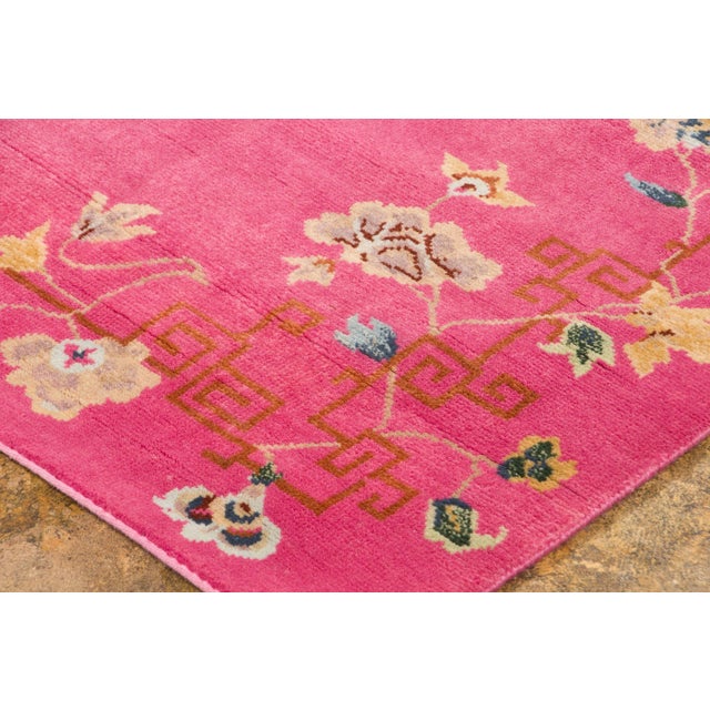 Art Deco Contemporary Chinese Deco Style Runner in Pink Floral Design Rug & Kilim, India For Sale - Image 3 of 9