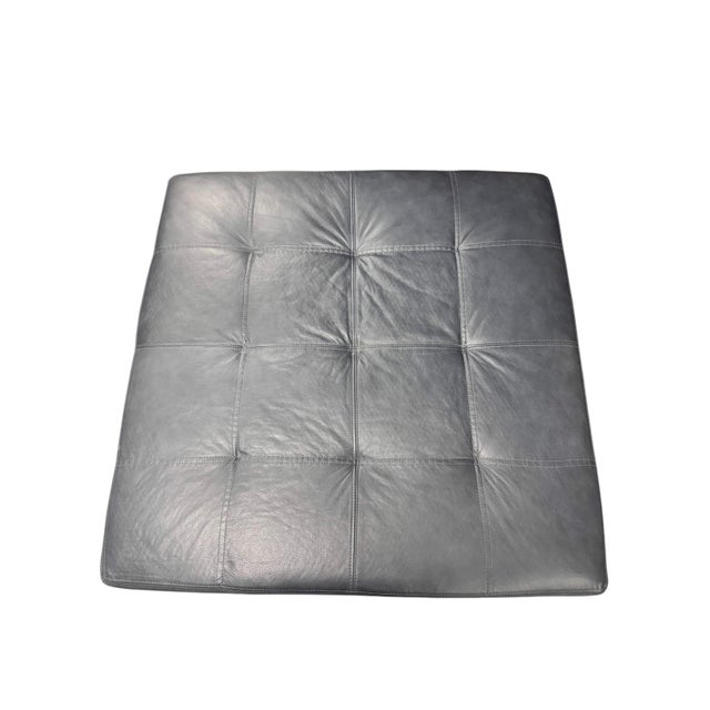 Arhaus Camden Collection Butler Leather Ottoman in Slate Showroom Sample For Sale In Indianapolis - Image 6 of 11