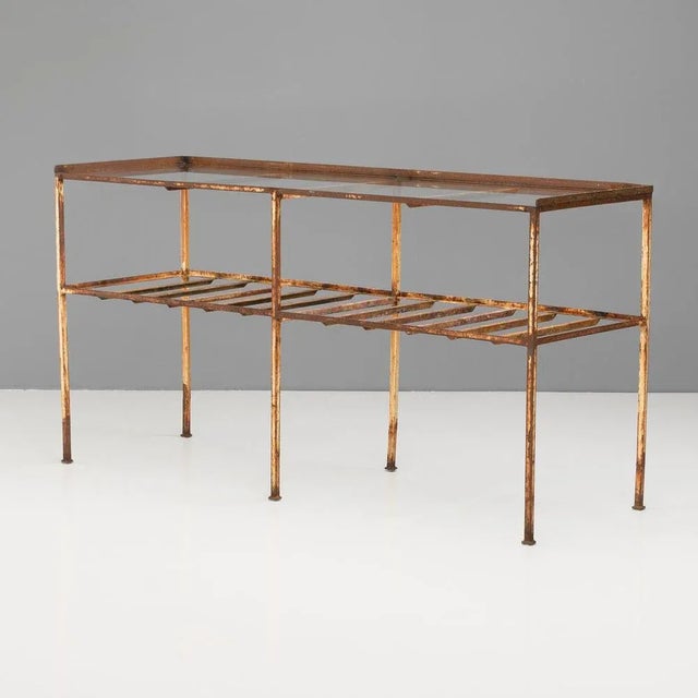 Brown Metal Table with Glass Top, 1930s For Sale - Image 8 of 8