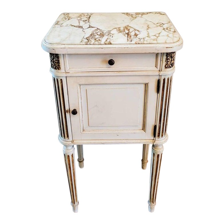 Antique French Louis Xvi Distressed Painted Bedside Table With Gilt Accents Chairish