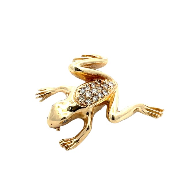 Early 21st Century 14k Yellow Gold Diamond Frog Brooch Pin For Sale - Image 5 of 10