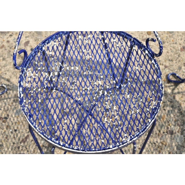 Vintage Victorian Blue Wrought Iron Small Garden Bistro Dining Chairs - Set of 4 For Sale In Philadelphia - Image 6 of 10