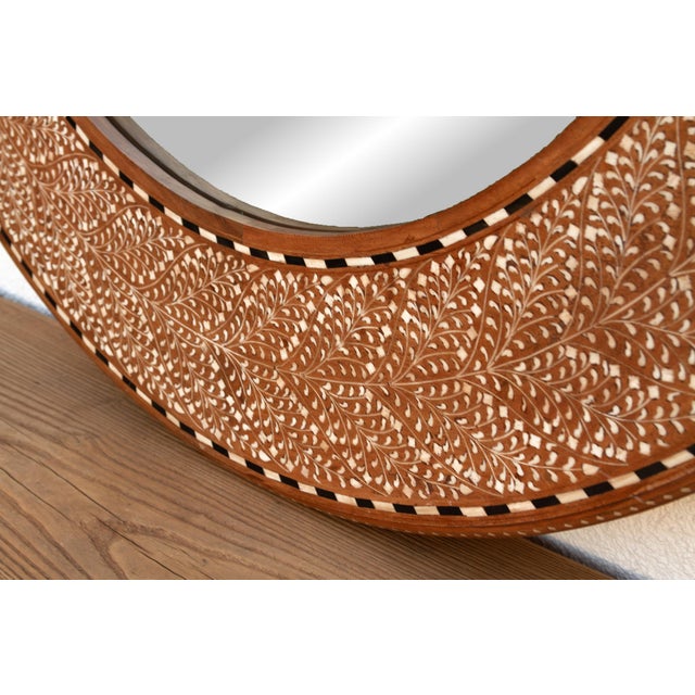 48" Dm Walnut Finish Round Inlay Mirror For Sale In Los Angeles - Image 6 of 8