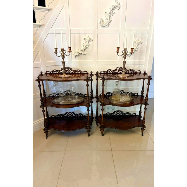 Antique Victorian Burr Walnut Whatnots, 1860, Set of 2 For Sale - Image 4 of 13