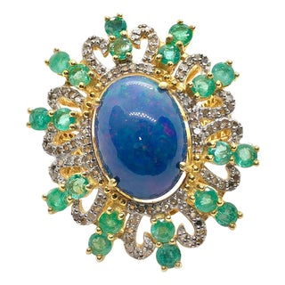 Bochic "Orient" Diamond, Sapphire & Emerald Ring Set In 18K Gold & Silver For Sale
