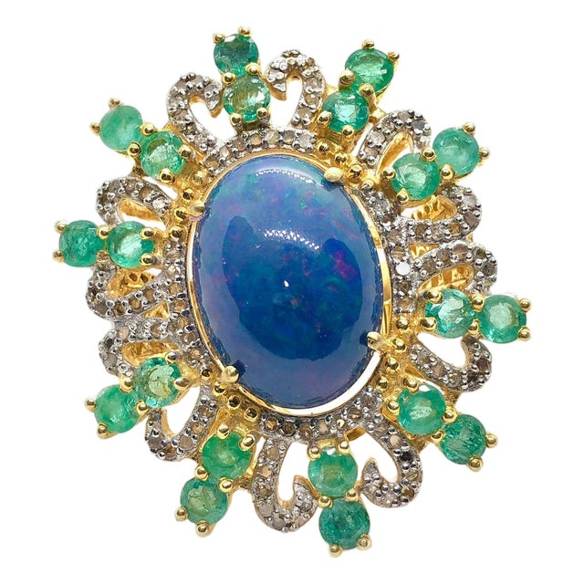 Bochic "Orient" Diamond, Sapphire & Emerald Ring Set In 18K Gold & Silver For Sale