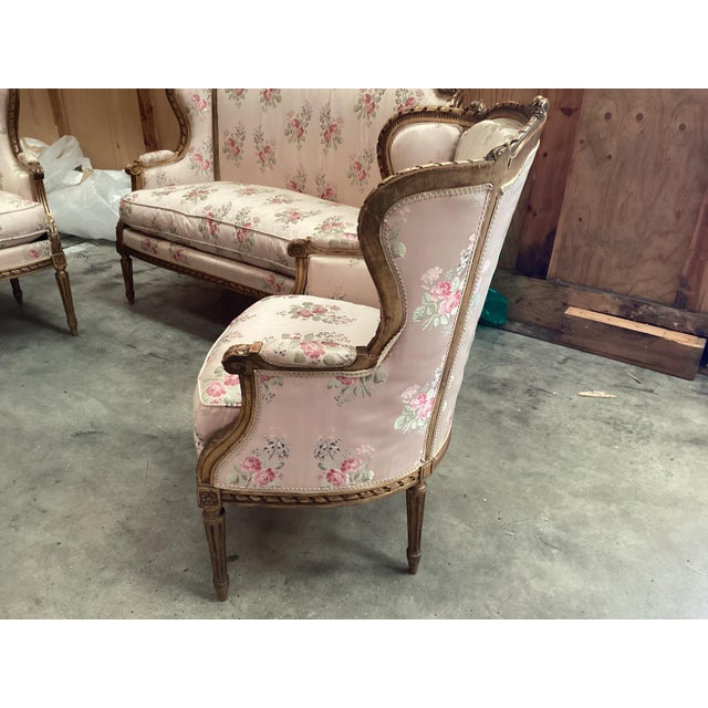 Wood Rare Louis XVI Gold-Leaf Salon Set W/Original Silk Upholstery For Sale - Image 7 of 17