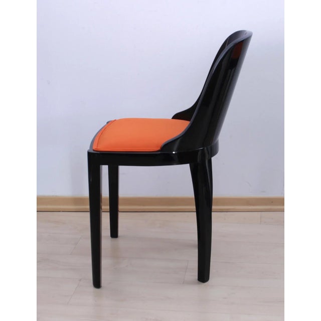 1930s Art Deco Chair in Ebonized Wood, Orange Fabric, France, 1930 For Sale - Image 5 of 14