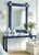Navy Blue Massive Custom Painted Fluted Glossy Navy Blue Gold Leaf X Corners Nautical Wall Mirror For Sale - Image 8 of 8