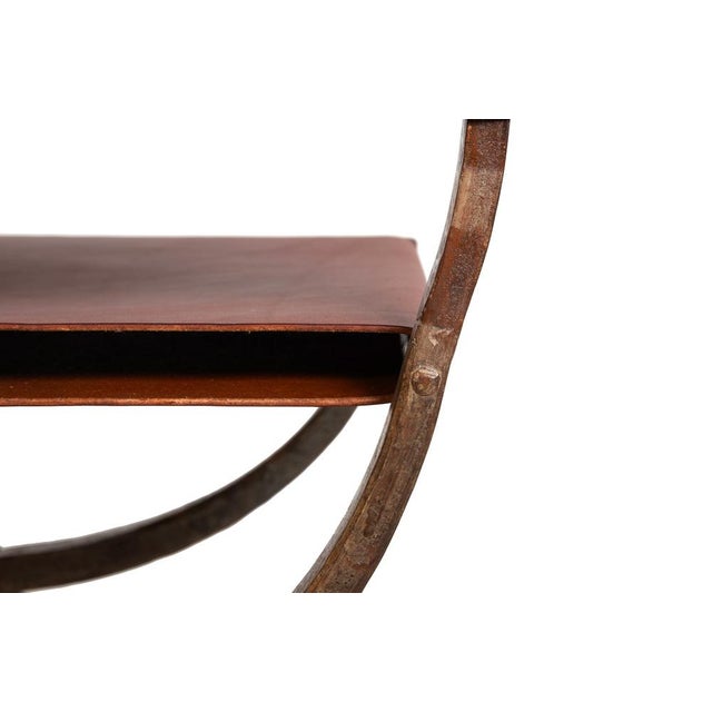 Antique Pair of Wrought-Iron and Leather Savonarola Chairs, Early 20th Century For Sale - Image 17 of 18
