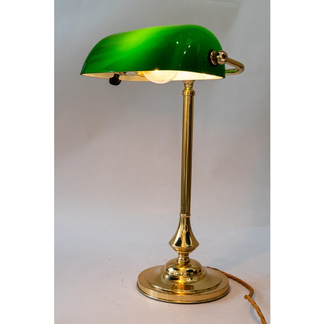 Banker Table Lamp with Glass Shade, Vienna, 1920s For Sale - Image 4 of 17
