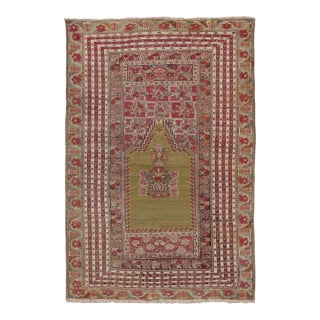 Vintage Turkish Anatolian Prayer Rug With Olive Green Mihrab Design - Rug & Kilim For Sale