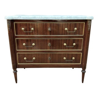 French 19th Century Louis XVI Carrara Marble Top Mahogany Commode For Sale