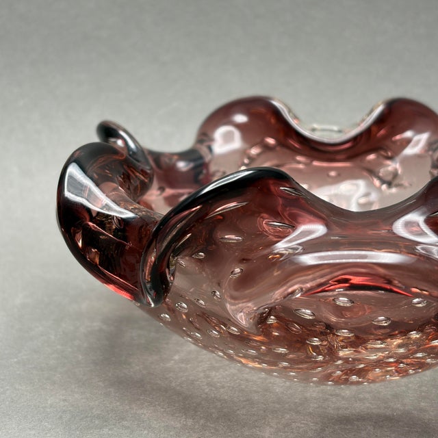 Vintage Barovier & Toso Attributed Mid-Century Amethyst Controlled Bubble Murano Art Glass Trinket Dish Bowl For Sale In New York - Image 6 of 9
