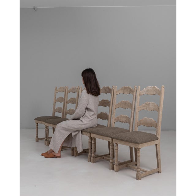 20th Century Belgian Upholstered Oak Ladderback Oak Dining Chairs - Set of 6 For Sale - Image 12 of 18