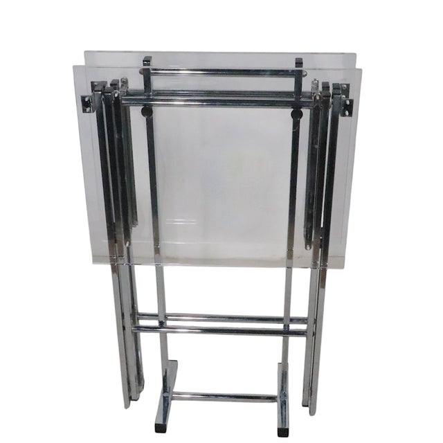 Post Modern Hollywood Regency Lucite Chrome Folding Table Set C 1970's For Sale - Image 11 of 12
