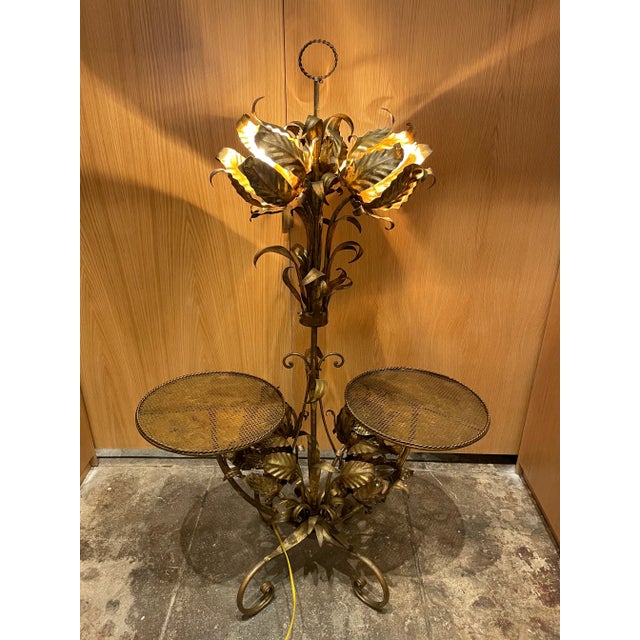 1960s Italian Decorative Floral Floor Lamp With Side Tables For Sale - Image 10 of 13