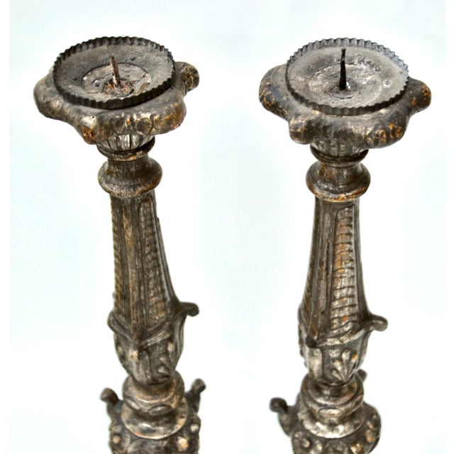 18th Century Italian Altar Gilt Candlesticks or Prickets- Set of 2 For Sale - Image 4 of 5