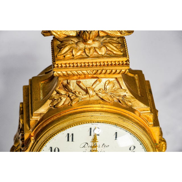 Late 19th Century Amazing Antique French Gold Ormolu Bronze Mantel Clock Mougin Dutertre Paris Louis XVI Neoclassical Style Home Decor For Sale - Image 5 of 16
