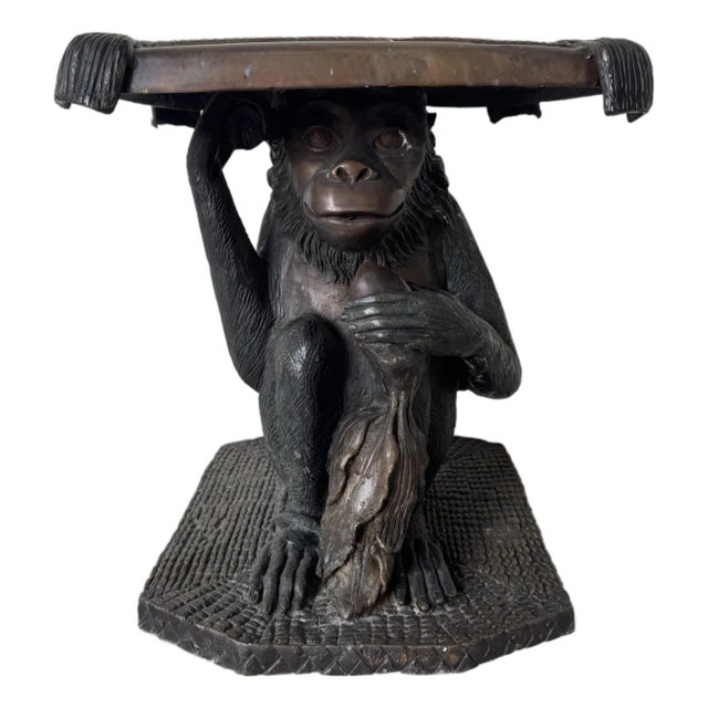 Vintage Maitland Smith Bronze Monkey Stool / Side Table For Sale