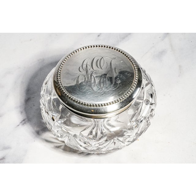 Silver Brilliant Antique Cut Crystal Powder Jar Sterling Silver Lid Edwardian Vanity Jewelry Box Luxury Home Decor For Sale - Image 8 of 15