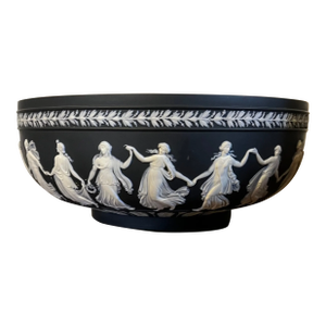 Large Wedgwood Black Basalt Dancing Hours Centerpiece Bowl With White Classical Maidens