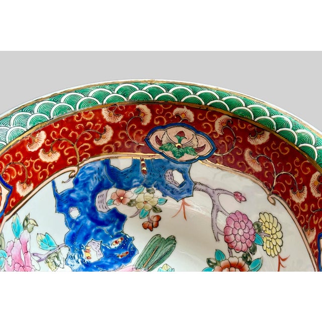 Early 20th Century Large Hand Painted Chinese Chinoiserie Bowl - 10" Diameter For Sale - Image 5 of 13