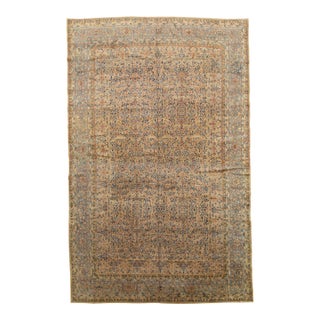 Antique Kerman Carpet, Handmade Persian Rug Wool Carpet, Blue, Beige and Peach For Sale