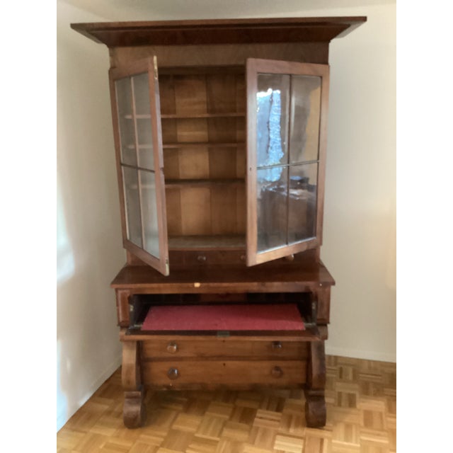 Chestnut Antique Glass Door Hutch-Desk and Drawers For Sale - Image 8 of 11
