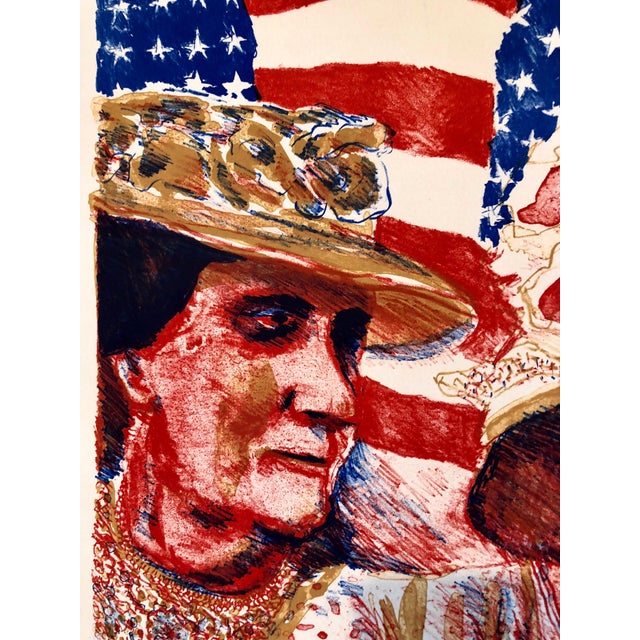 Sid Chafetz, Ohio Art Modern Americana Patriotic Lithograph American Flag Attentive Patriots For Sale - Image 4 of 5