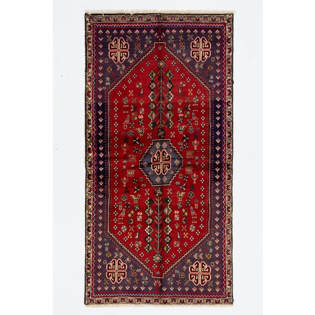 Exquisite Vintage Persian Red Shiraz Hand-Knotted Wool Rug Featuring Timeless Medallion Design For Sale - Image 9 of 10