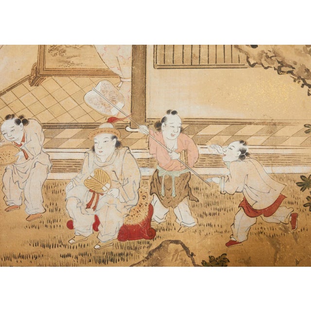 19th Century 19th Century Japanese Edo Screen Kano School Garden Terrace For Sale - Image 5 of 12