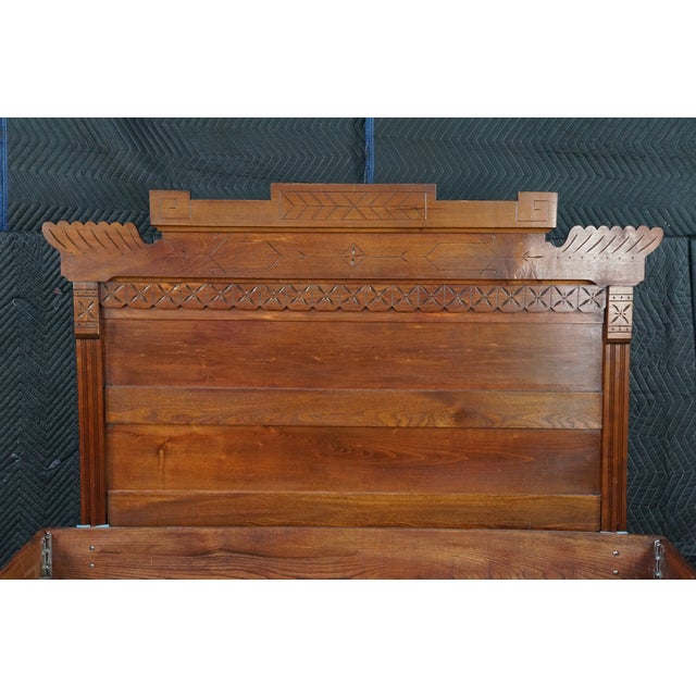 Antique 19th Century Victorian Eastlake Carved Oak Queen Size Bed Frame For Sale - Image 10 of 18