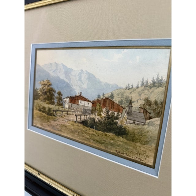 1874 Richard Jahn German Watercolor Landscape For Sale - Image 4 of 7