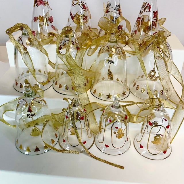 Glass 1990s Vintage Hollywood Regency Blown Glass Bell & Cone Christmas Ornaments - Set of 12. For Sale - Image 7 of 9