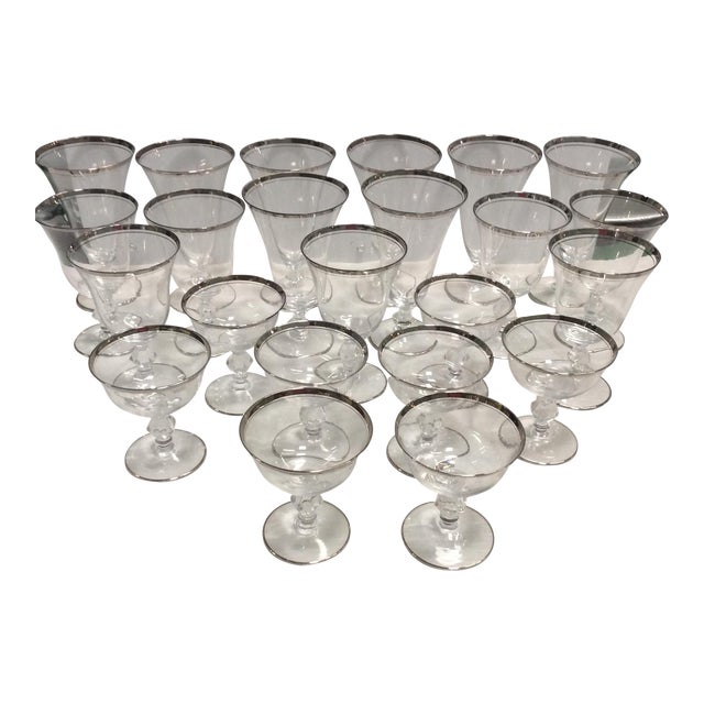 GlastonburyLotus Silver Rimmed Crystal Stemware Set of 23 Chairish