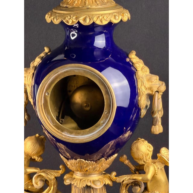 Antique Napoleon III Mantel Clock in Bleu De Sèvres Porcelain and Chased Ormolu, 1865 For Sale - Image 13 of 17