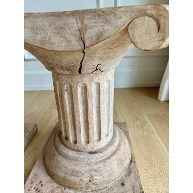 Pair of Vintage Sculptural Carved Wood Ionic Column Side Tables / Architectural Pedestals For Sale - Image 10 of 12