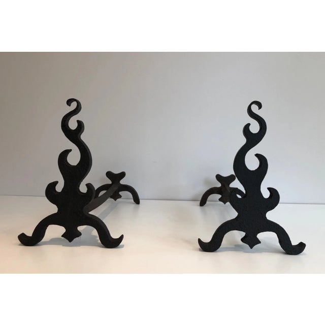 1940s Cast Iron and Wrought Ironandirons, French, circa 1940 - A Pair For Sale - Image 5 of 13