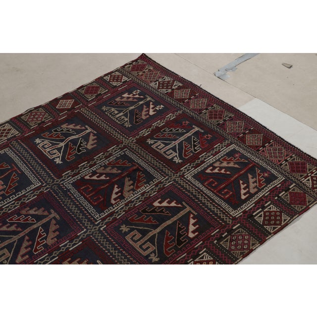 Antique Russian Tribal Kilim Rug in Blue and Red Embroidered Geometric Patterns For Sale In New York - Image 6 of 8