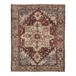 Antique Persian Serapi Carpet With Medallion in Reddish Brown 9'10" X 11'10"
