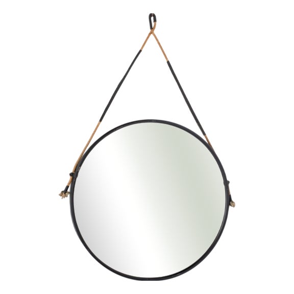 Vintage Round Steel Mirror, Italy, 1970s For Sale