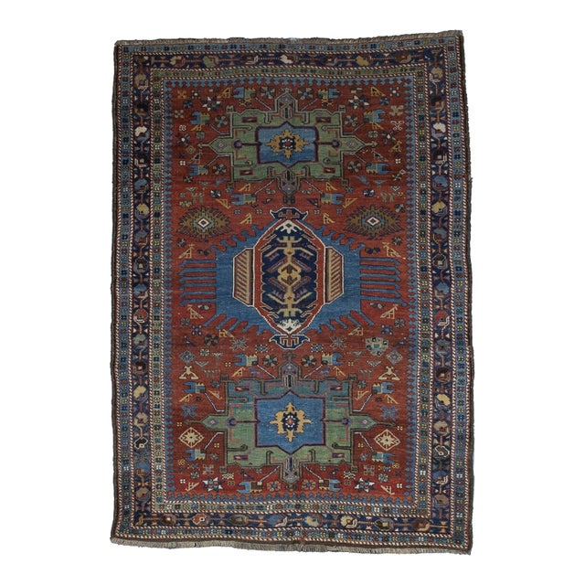 Fine Antique Persian Heriz Rug 4'10" X 6’10” For Sale