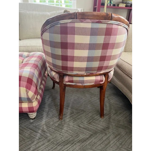 Late 20th Century Three 3 Piece Set: Tufted Ottoman & Matching Chairs For Sale - Image 6 of 12